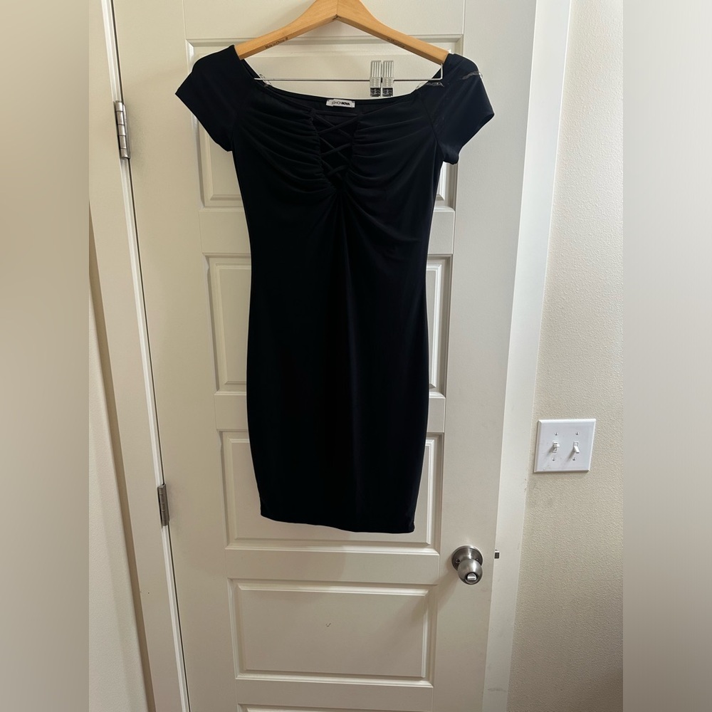 Fashion Nova Black Ruched Off-Shoulder Bodycon Mini Dress